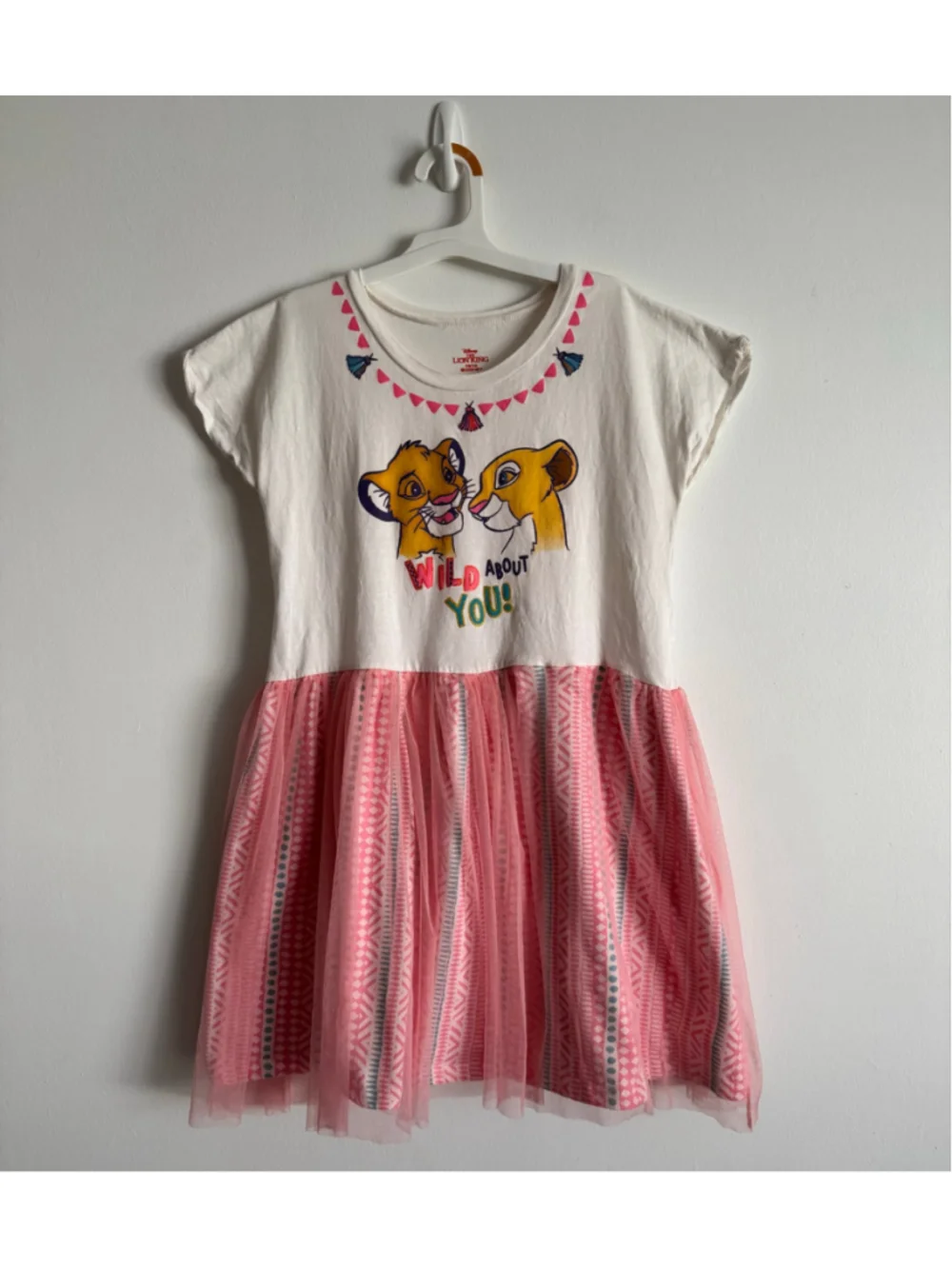 Girls Disney The Lion King Casual Dress Size 10 White Pink
